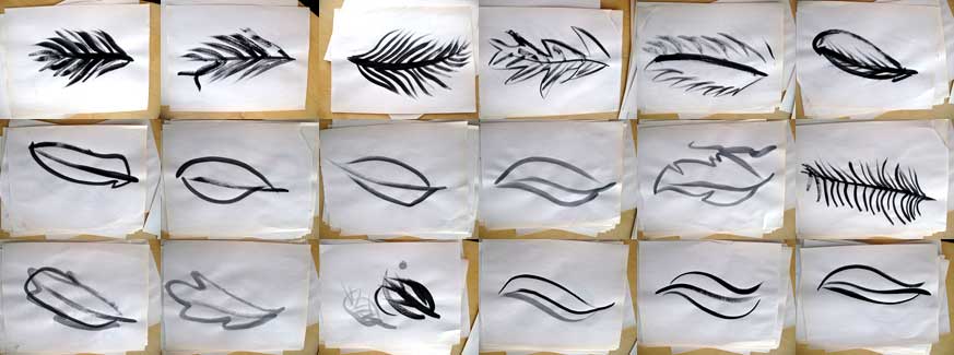 brush and ink feather paintings